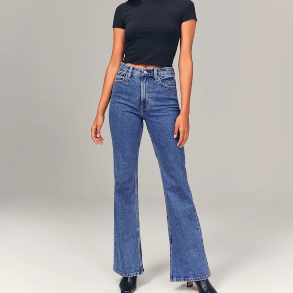 Abercrombie The Vintage Flare High Rise Curve Love Medium Wash Jeans